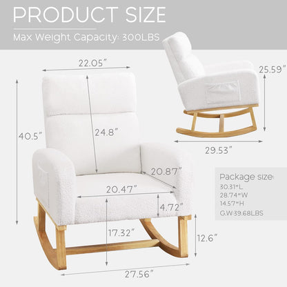 Rocking Chair Nursery - Glider Modern Accent Chairs Upholstered Nursing Rocker Padded Armchair for Indoor Living Room Bedroom Beige