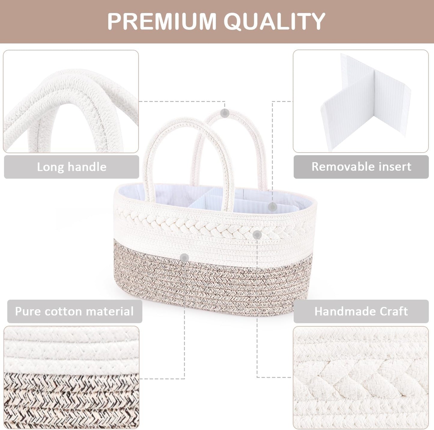 ABenkle Baby Diaper Caddy, Nursery Storage Bin and Car Organizer for Diapers and Baby Wipes, Cotton Rope Diaper Basket Caddy, Changing Table Diaper Storage Caddy