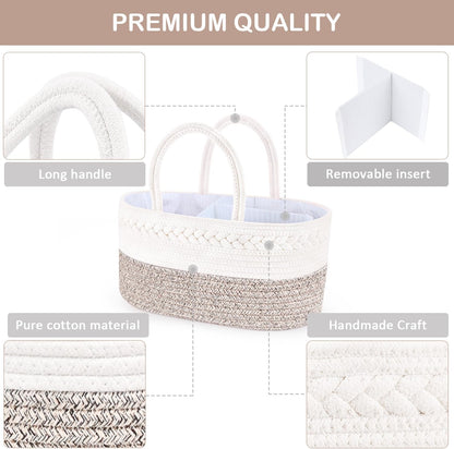 ABenkle Baby Diaper Caddy, Nursery Storage Bin and Car Organizer for Diapers and Baby Wipes, Cotton Rope Diaper Basket Caddy, Changing Table Diaper Storage Caddy