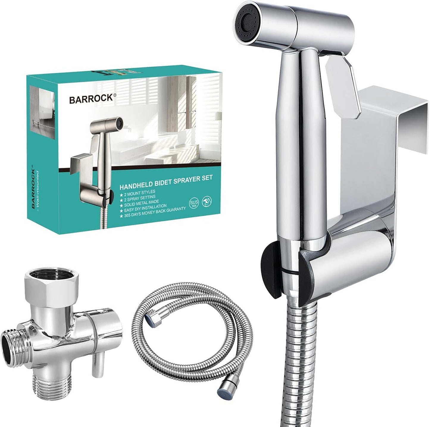 BARROCK Bidet Sprayer for Toilet, Handheld Jet Spray for Existing Toilets with Bidet Hose, Adjustable Water Pressure Muslim Shower, Stainless Steel Cloth Diaper/Feminine Wash Sprayer Brushed Nickel