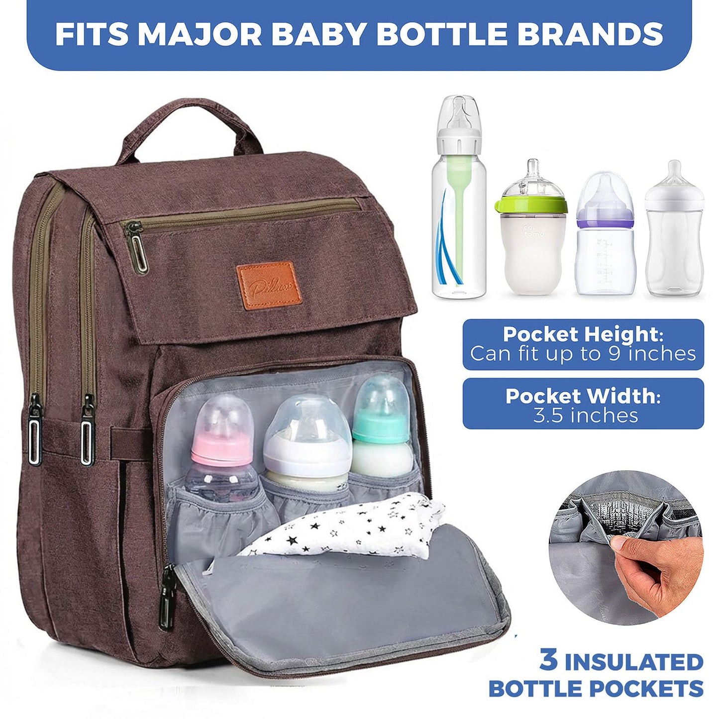 PILLANI Baby Diaper Bag Backpack - Large Waterproof Travel Diaper Bag for Boys & Girls, 16 Organizer Pockets with Changing Pad, Insulated Bottle Pockets & Stroller Straps, Baby Shower Gifts, Dinosaur