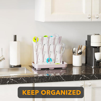 SpaceAid Baby Bottle Drying Rack with 20 Hooks, Space Saving Kitchen Bottles Rack Dryer, Vertical Baby Bottle Holder Organizer for Countertop Storage Accessories (White and Gray)