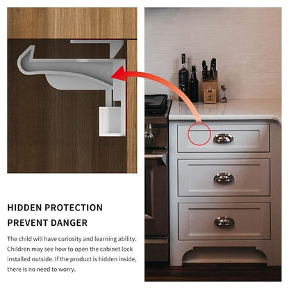 2 Pack Upgraded Invisible Baby Proofing Cabinet Latch Locks – No Drilling or Tools Required, Strong Adhesive, Works with Countertop Overhangs, Secure Child Safety Locks for Cabinets & Drawers