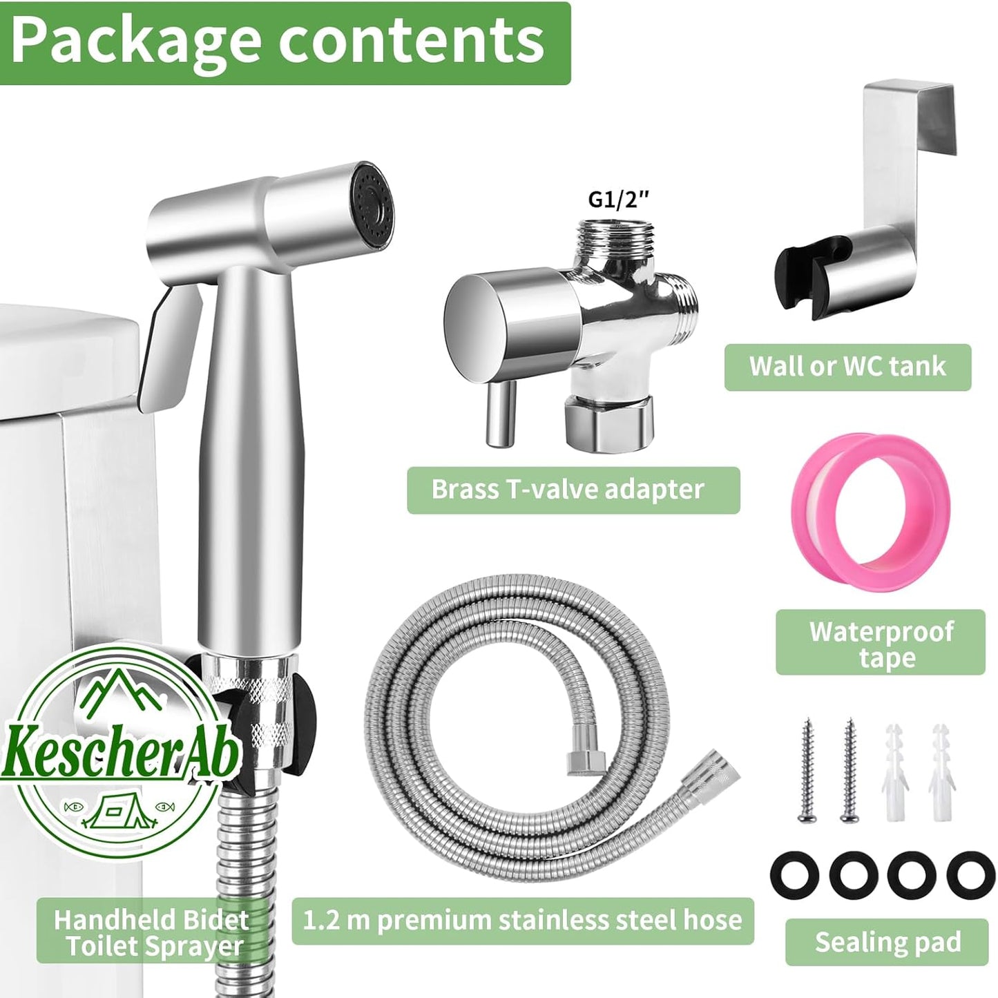 Handheld Toilet Bidet Sprayer for Toilet, Adjustable Water Pressure Control with Complete Bidet Spray Hoses Kit for Feminine Wash, Cloth Diaper Sprayer for Baby Wash