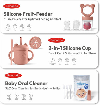 Remonda 23-Piece BPA-Free Silicone Baby Feeding Set | Extra Large Suction Plates, Toddler Bowls, Self Feeding Spoons, and More | Dishwasher Safe| Baby Led Weaning Supplies (Green）01