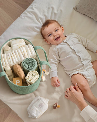 Blissful Diary Baby Diaper Caddy Organizer, Cotton Rope Diaper Caddy Basket, Large Storage Basket for Newborn Boys and Girls, Gift for Baby Shower List, Newborn Essentials, Earthy Rainbow