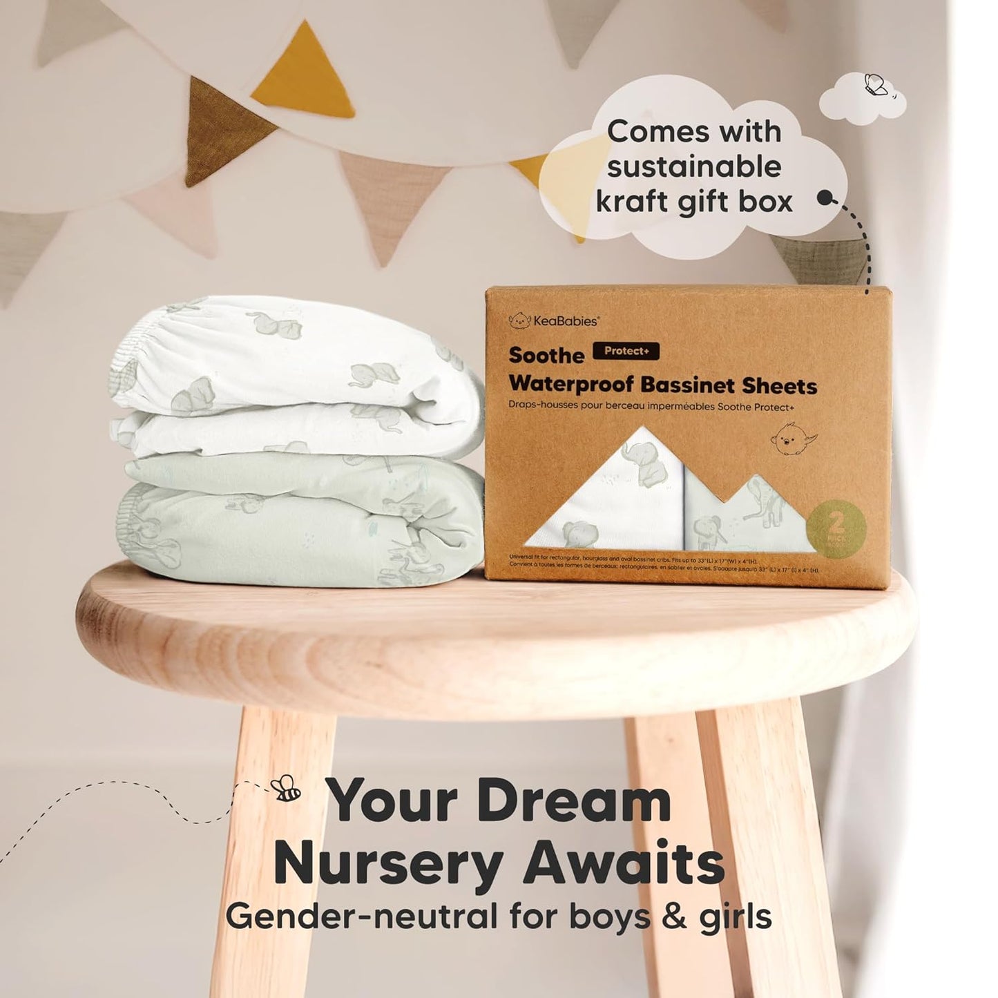 2-Pack Organic Bassinet Sheets for Girls, Boys - 100% Cotton Bassinet Mattress Sheets Compatible with Halo Bassinest Swivel Sleeper, Graco, Baby Delight, Chicco, Unisex Fitted Bassinet Sheets (Elly)