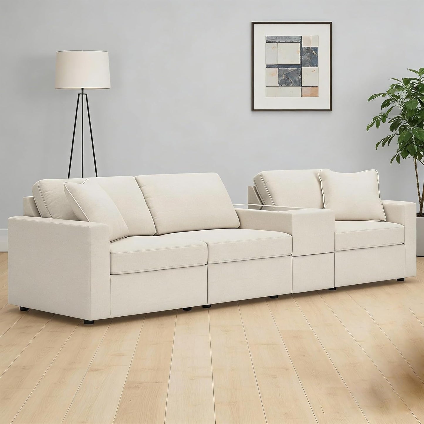 Signature Design by Ashley Modmax Coastal Press-Back Swivel Glider Rocker Recliner with Machine Washable Cover, Hidden Storage Compartments and 2 Bolster Pillows, Beige - Colors B