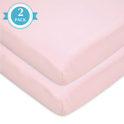 American Baby Company 2 Pack 100% Natural Cotton Fitted Pack and Play Sheets 39" x 27" - Soft & Breathable Pack N Play Sheets for Playard & Mini Crib Mattress, Pink Stars/Zigzag, for Boys & Girls