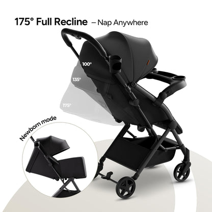 Mompush Lithe V2 Lightweight Travel Stroller, Compact Foldable Baby Stroller with Travel Bag, One-Hand Fold Stroller, Snack Tray, Mechanical Recline Seat, Airplane-Ready, UPF 50+ Canopy & Rain Cover