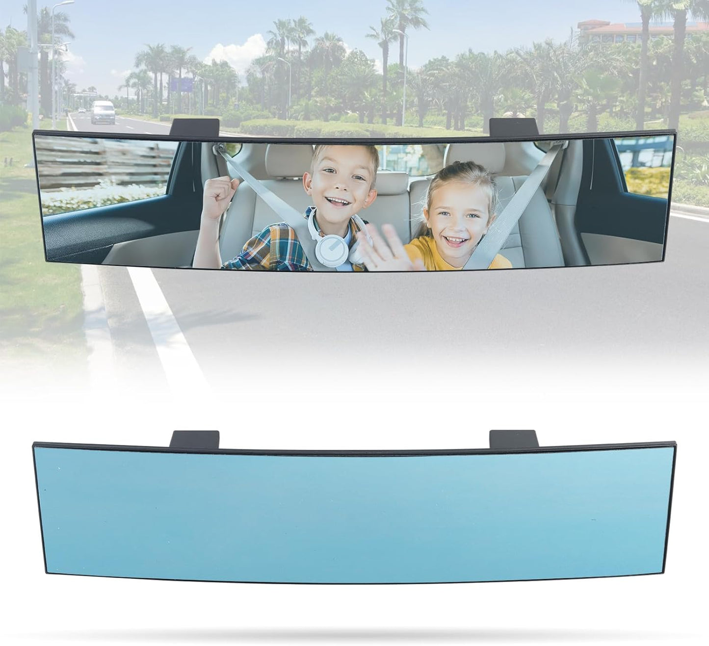 15" Rear View Mirror with Baby Mirror,Car Panoramic Rearview Mirrors Extender,Clip on Large Wide Angle Rear View Mirror for Truck Car and SUV (White)