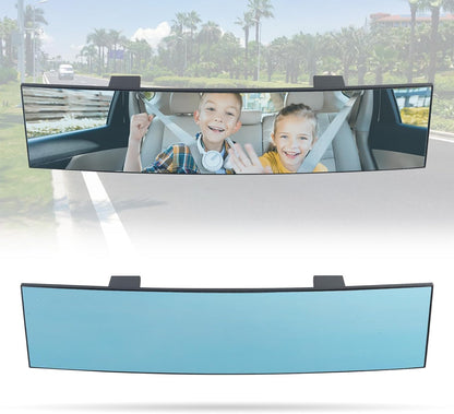 15" Rear View Mirror with Baby Mirror,Car Panoramic Rearview Mirrors Extender,Clip on Large Wide Angle Rear View Mirror for Truck Car and SUV (White)