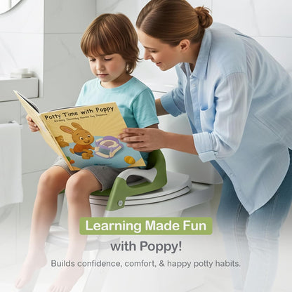 3-in-1 Toddler Potty Training Toilet Seat with Ladder | Foldable Toilet Potty Training Seat with Step Stool Ladder | 5-Level Adjustable Height | Soft Cushion, Splash Guard & Anti Slip Pad