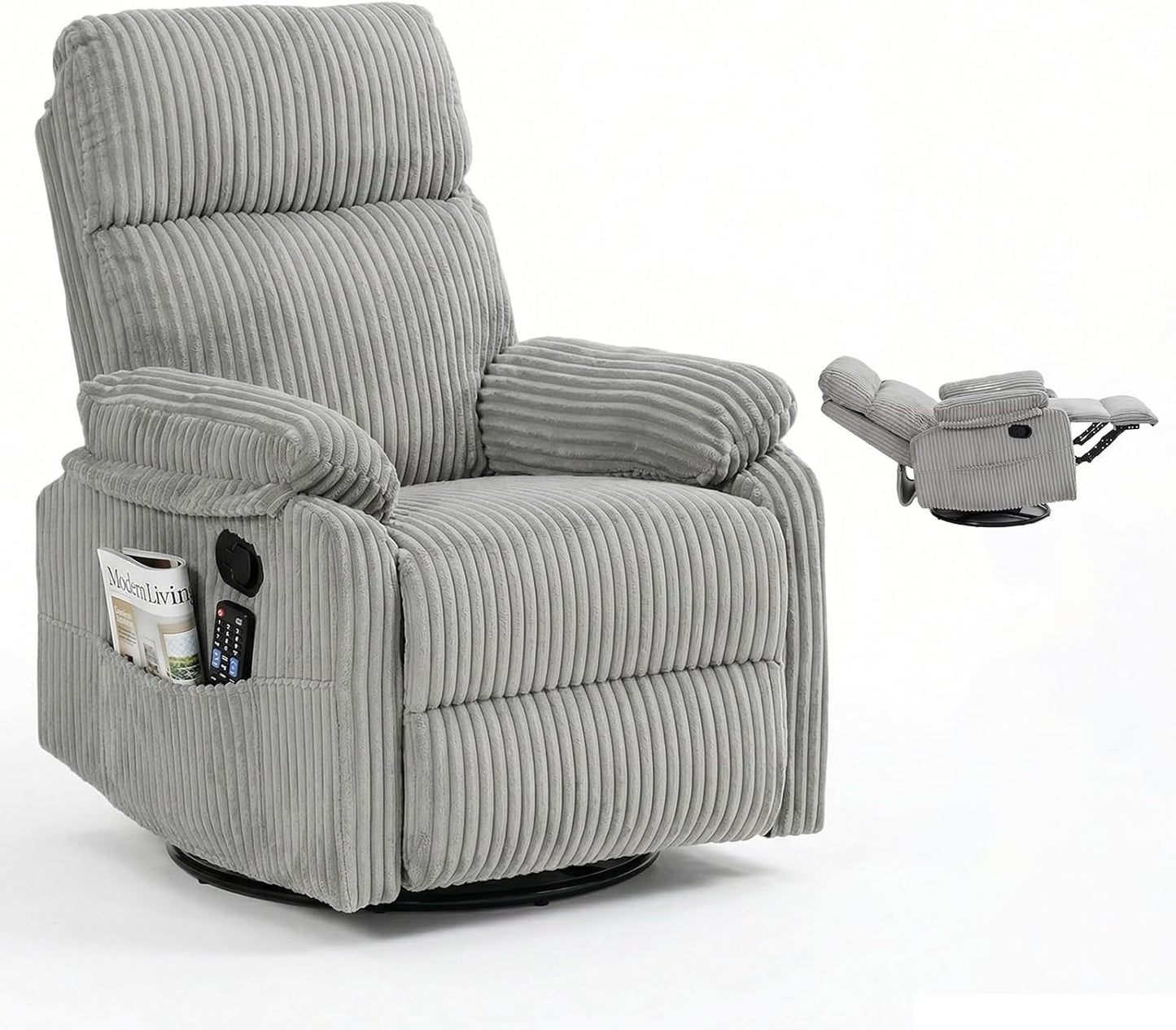 Manual Small Recliner Rocking Chair for Nursery/Relaxation, Corduroy Swivel Glider Recliner for Living Room Bedroom, Brown Rocking Chair Nursery Recliners for Small Spaces, Side Pockets (Brown)