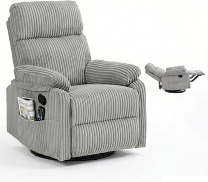 Manual Small Recliner Rocking Chair for Nursery/Relaxation, Corduroy Swivel Glider Recliner for Living Room Bedroom, Brown Rocking Chair Nursery Recliners for Small Spaces, Side Pockets (Brown)