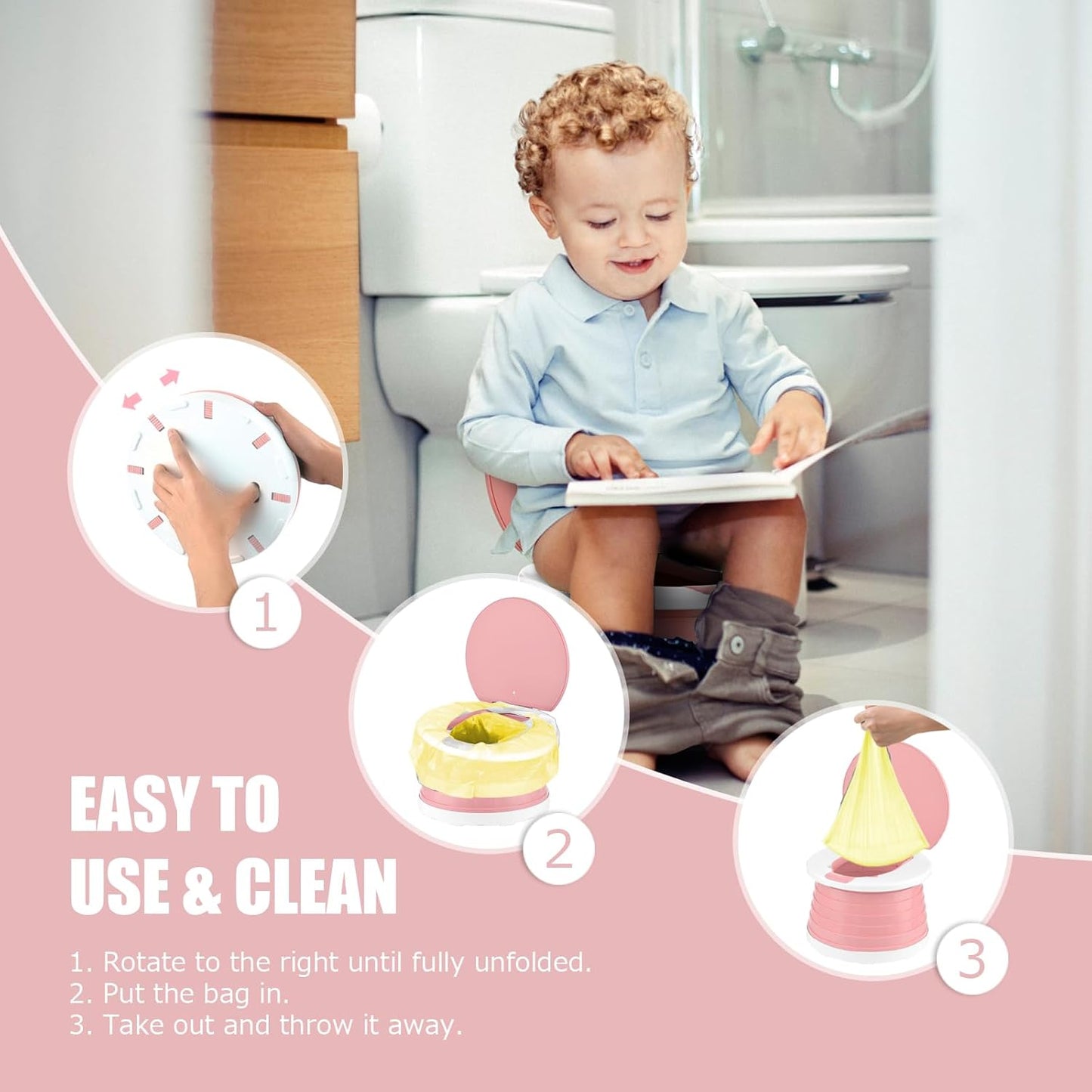 Portable Potty for Toddler Travel Foldable Potty Seat for Toddler Training Toilet for Kids Boys Girls Car On The Go Potty Travel Toilet Chair for Camping Park Indoor/Outdoor