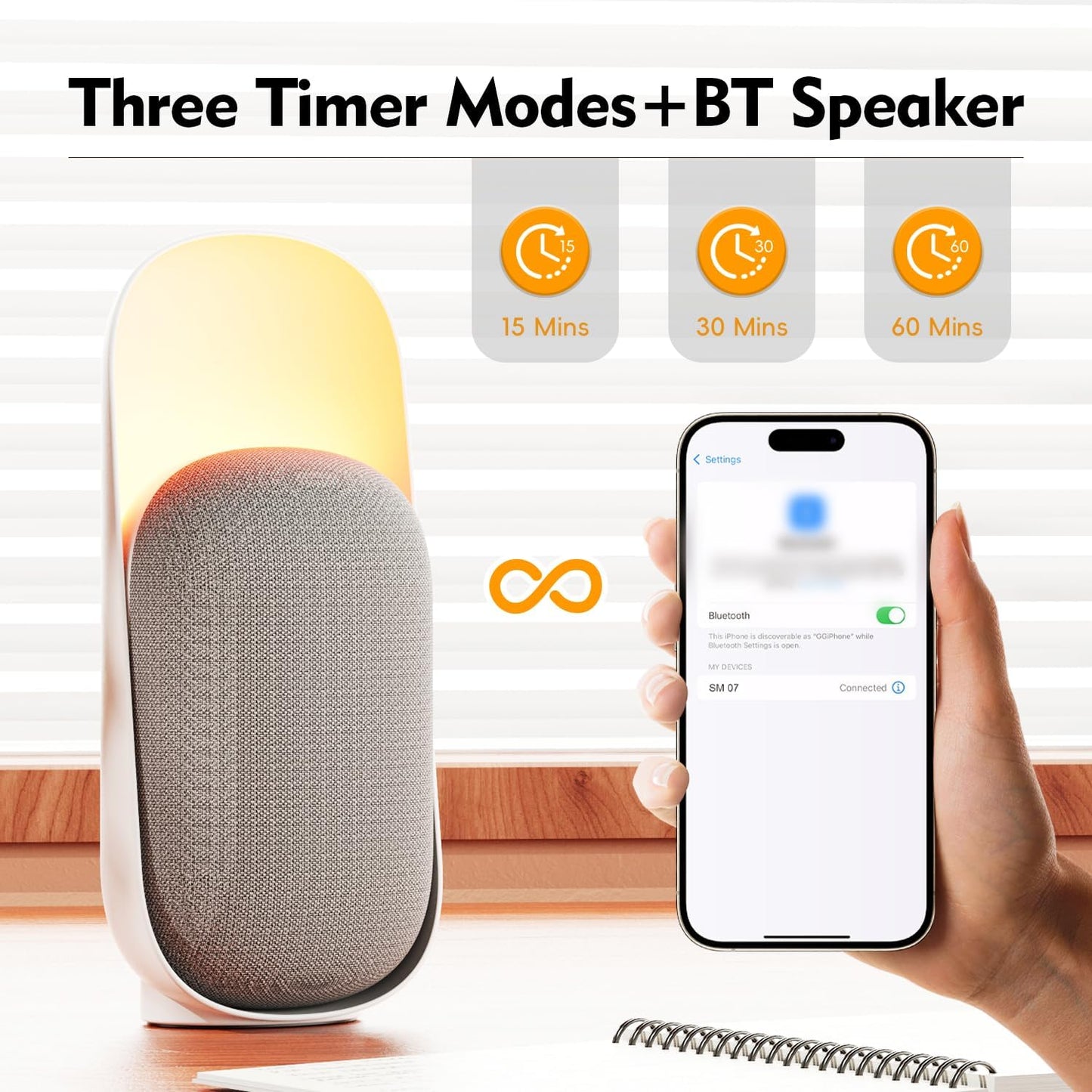 Sound Machine Night Light White Noise Machine with BT Speaker,6 Soothing Sounds,White Noise Sound Machine with Convenient Timer Options,for Baby Kids Adult Home Office Travel