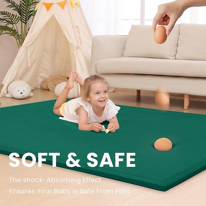 Baby Play Mat for Floor,1.3" Thick Memory foam Tummy Time Mat,Soft Coral Velvet Nursery Rug,Extra Large Non Slip Crawling Mat for Toddlers,Infants,kids,Yoga,Tatami Style for Living Room(Dark Green)