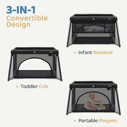 HARPPA Travel Crib, Lightweight Portable Crib Requires No Assembly, Foldable Pack and Play for Baby and Toddlers, Compact Play Yard with Bed,Black