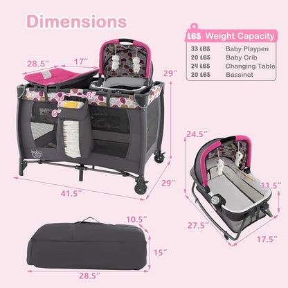 HONEY JOY Pack and Play, 5 in 1 Portable Infant Playpen with Bassinet & Changing Table, Storage Bag, Music Box, Toys, Carry Bag, Nursery Center, Baby Playard Pack n Play Crib for Boys Girls