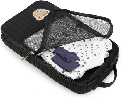 MOMIGO Baby Diaper Bag Organizer Pouches Waterproof Mini Diaper Bag - 2 pcs/set Foldable Hanging Bag Reusable, Washable or Cloth Diapers, with Gift for Baby Shower (Khaki（A）)