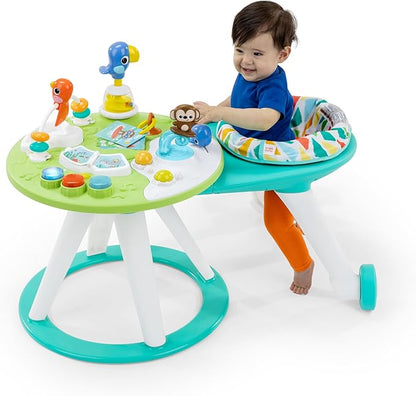 Bright Starts Around We Go 2-in-1 Baby Walker, Discovery Activity Center and Table, Tropic Cool, Ages 6 Months+