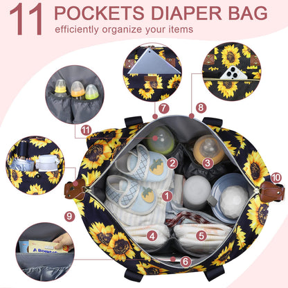 Pritent Diaper Bag Tote - Diaper Baby Bags with Pacifier Case, Shoulder Straps, Stroller Clips, Waterproof Large Mommy Maternity Travel Baby Bag for Mom and Dad, Green, Medium