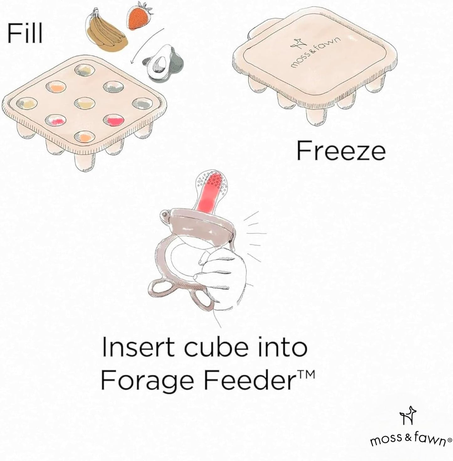 Moss and Fawn Ice Cube Tray - Forage Feeder Freezer & Teething Popsicle Mold for Breast Milk, Formula, Bone Broth, Purees, & Baby Food - BPA, Lead, & PVC-Free - Fern