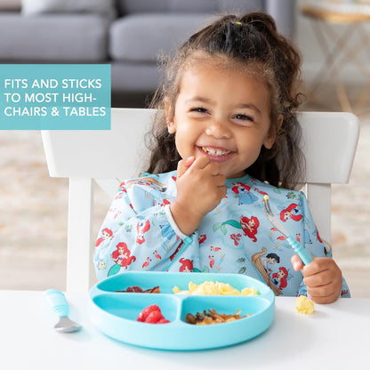 Bumkins Toddler and Baby Suction Plate, Divided Grip Dish for Babies and Kids, Baby Led Weaning, Feeding Supplies, Sticks to Tables and Highchairs, Platinum Silicone, for Chidren 6 Months, Gray