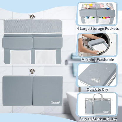 URMYWO Bath Kneeler and Elbow Rest Pad Set - 1.5" Thick Baby Bath Kneeler Pads with Toys Organizer, Anti-Slip Cozy Knee & Arm Support Bathtub Mat, Quick Dry Kneeling Pad for Baby Bath Time