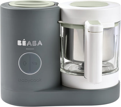 BEABA Babycook Neo, Baby Food Maker, Glass Bowl Baby Food Processor, 4 in 1 Steam Cook & Blender, Stainless Steel Steam Basket, Easy Clean Reservoir, 5.5 Cup Capacity, Eucalyptus