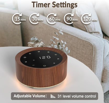 White Noise Machine with Alarm Clock & Night Light for Babies and Adults, 20 Soothing Sounds, Glare-Free Upward Display, Touch Control, Memory Function, 5 Sleep Timers, Black