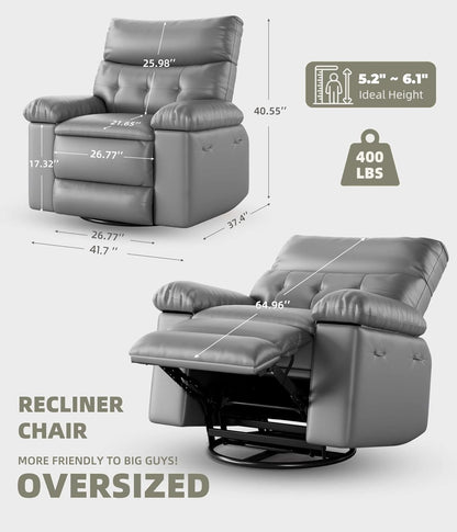 GarveeHome Oversized Power Rocker Swivel Recliner Chair - Heat and Massage, PU Leather Electric Glider Rocking Chair with USB Port, Glider Recliner Nursery Chair for Living Room, Bedroom, Nursery