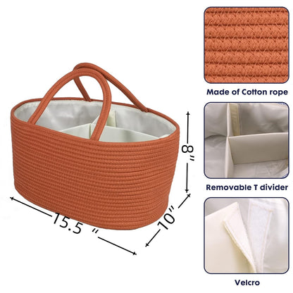 Baby Diaper Caddy Organizer for Girl Boy Rope Nursery Storage Bin Basket Portable Holder Tote Bag for Changing Table Car Travel Baby Shower Gifts Newborn Essentials Registry Must Have Items Pink