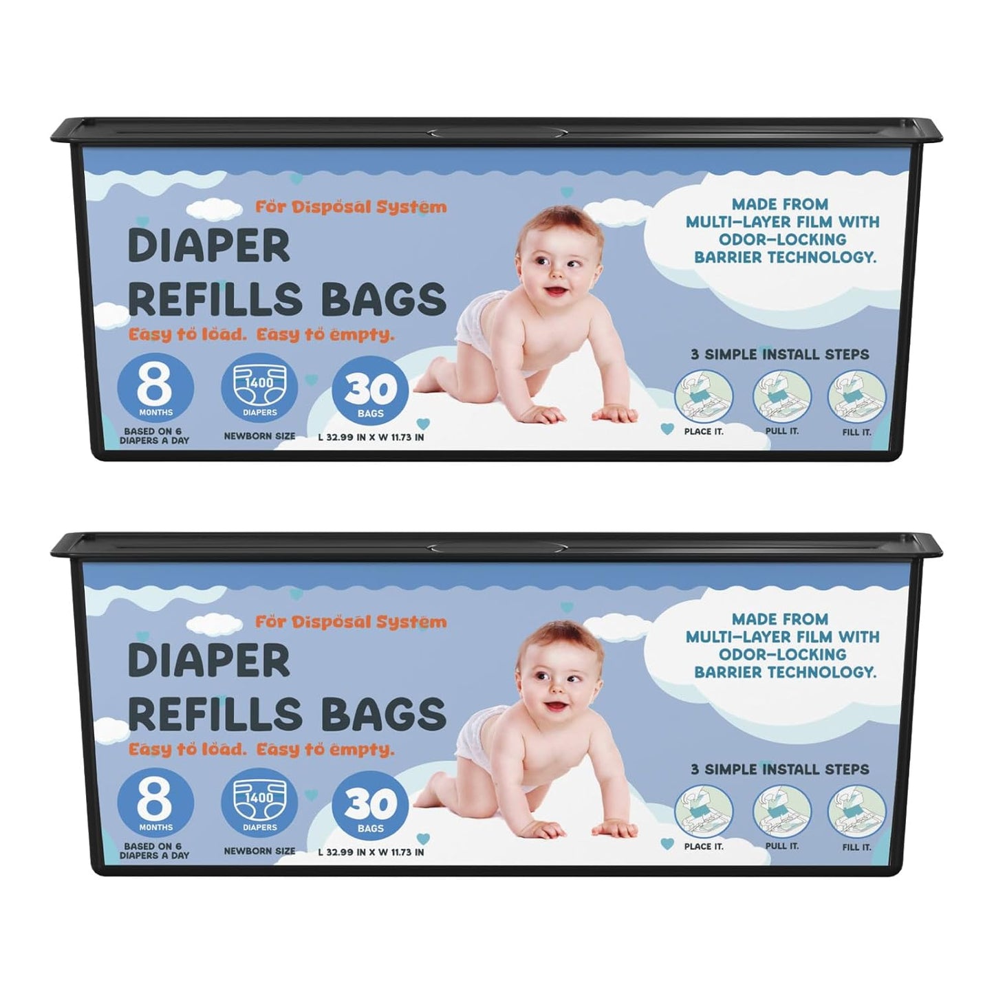 Diaper Pail Refills Bags with 30 Bags Compatible with Genie Easy Roll Signature Diaper Pails and Platinum Diaper Pails, Lasts Up to 8 Months, 7-Layer Odor-Barrier Technology, 4 Pack (120 Bags)