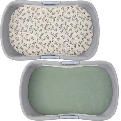 Muslin Bassinet Sheet Compatible with Mika Micky Bedside Sleeper 2 Pack Cotton Stylish Boho Fitted Bassinet Sheets Super Soft for Baby Roman Green & Botanical Leaf