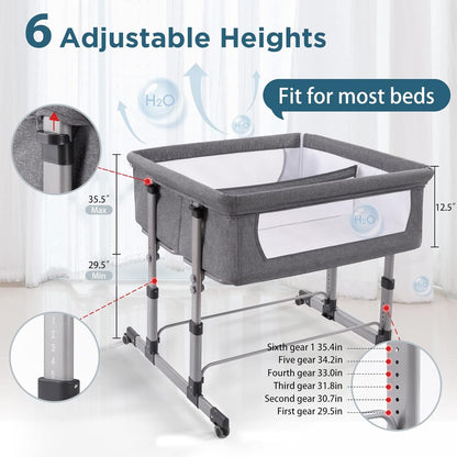 Ihoming Twin Bedside Bassinet for Baby Grey Co Sleeper Crib Attaches to Bed Double Bassinet Sleeper for Twins Infant Newborn Adjustable Safe Sleeping Solution