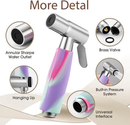 Handheld Bidet Sprayer Head,Stainless Steel Muslim Shower Head for Toilet,Adjustable Pressure Jet Sprayer for Feminine Hygiene and Pet Bath Bathroom Cloth Diaper Cleaning (Multicolor)