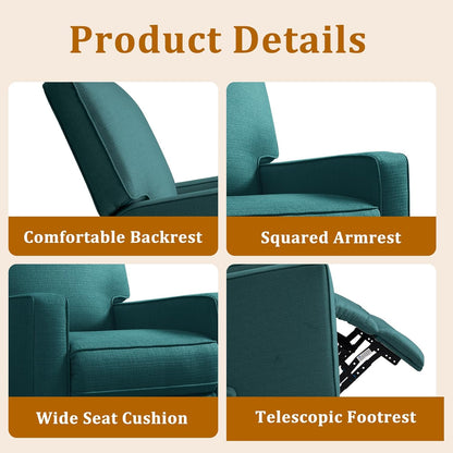 Swivel Rocker Recliner Chair for Adults, High Back Fabric Recliner with Deep Seat, Manual Glider for Living Room & Nursery, Grey