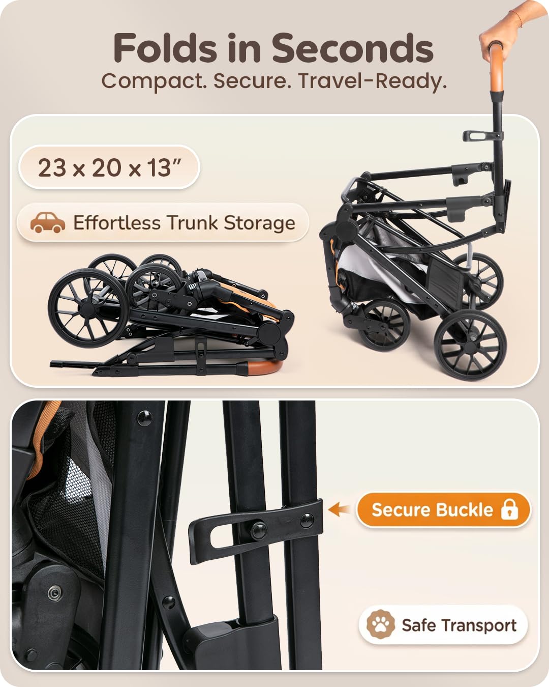 Pet Stroller with Detachable Carrier for Small, Medium Dogs & Cats, Lightweight Foldable Design, Travel-Ready, Compact Storage (Cloud Gray)