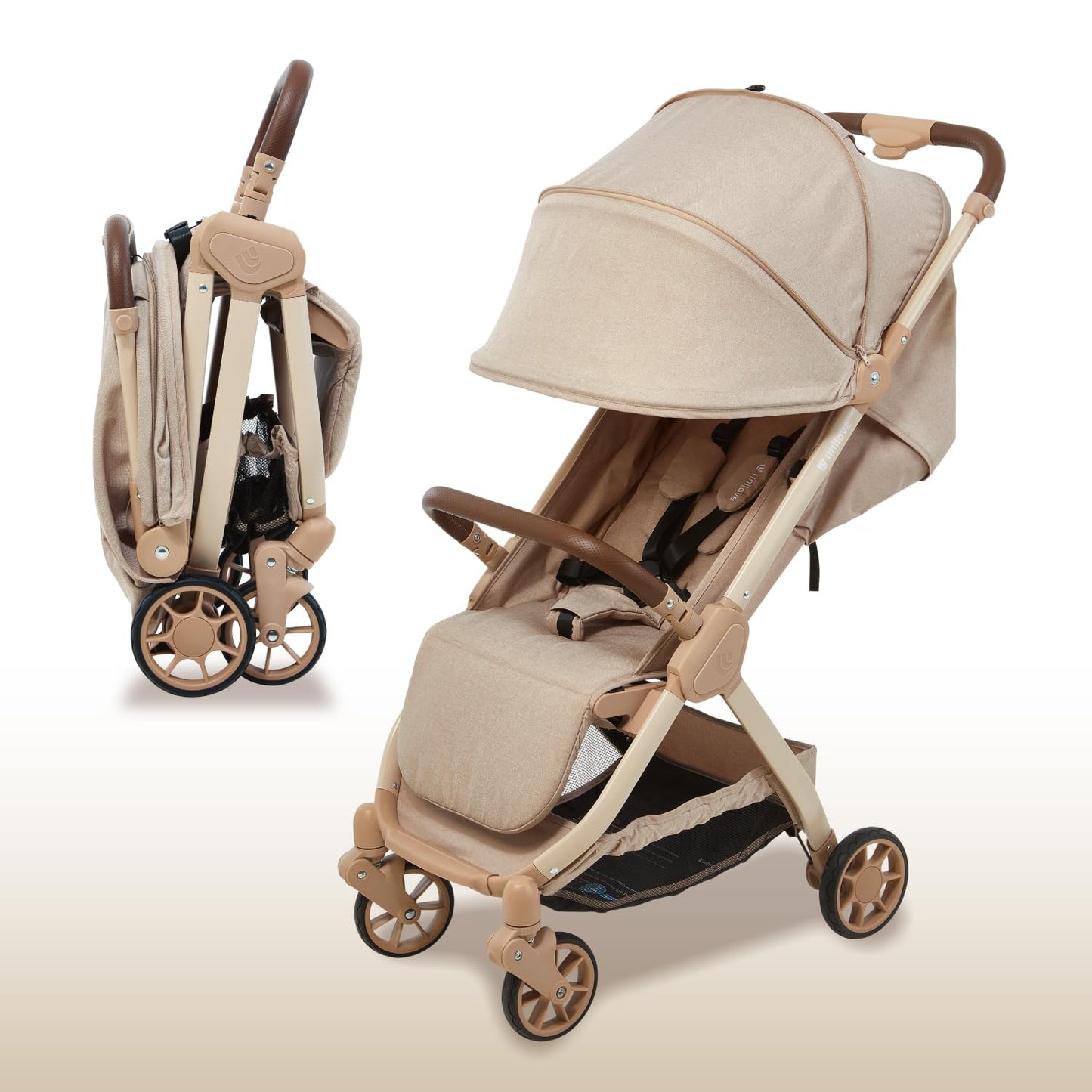 Pika Lightweight Travel Stroller for Airplane – Foldable Compact Baby Stroller, Portable Toddler Strollers with Auto-Folding Design, Adjustable Footrest, UV Canopy, Mesh Window - Up to 55 lbs