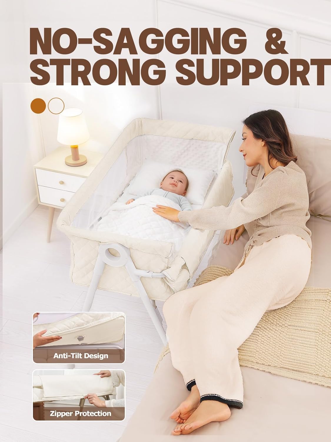 Baby Bassinet Bedside Sleeper - Upgrade Safety Bassinets with Crib Sheet, Easy to Move, 4 Adjustable Height Bedside Bassinet for Infant Newborn, Cream | More Safer, Easy Move, Storage Bag, Waterproof Sheet, Storage Bag, Easy to Install