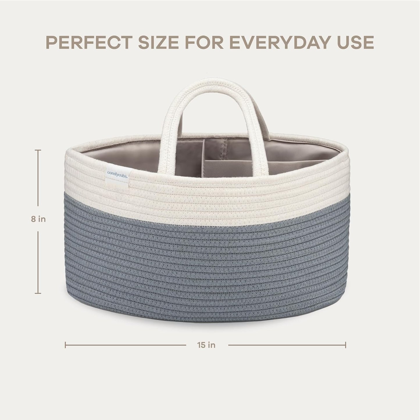 Comfy Cubs Rope Diaper Caddy Organizer 8.5" x 15" x 8" - Large Baby Diaper Basket with 3 Spacious Compartments - Stylish Cotton Baby Caddy Organizer for Diapers, Wipes & Essentials - Pacific Blue