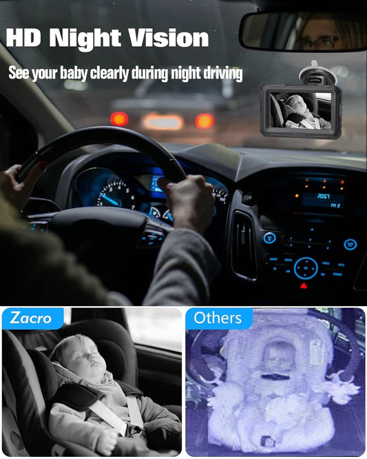 Zacro 1080P Baby Car Mirror Camera for Rear Facing Seat, USB/Type-C Port 4.3" Backseat Headrest Carseat Camera Monitor with HD Night Vision for Baby Safety in Car, 150° Wide View Angle, 360° Rotatable