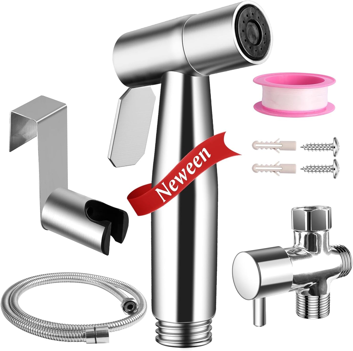 Neween Handheld Toilet Bidet Sprayer for Toilet-Adjustable Water Pressure Control with Bidet Hose for Feminine Wash, Stainless Steel Bidet Faucet Sprayer Kit Cloth Diaper for Baby Wash (Black)