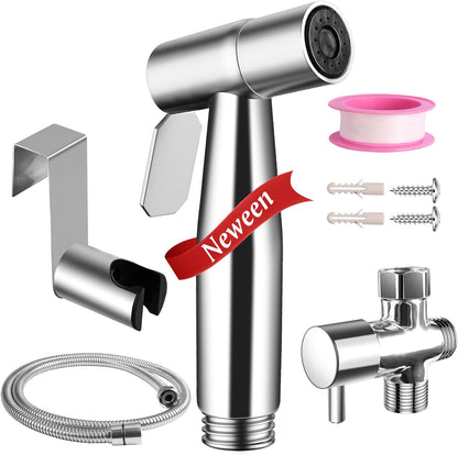 Neween Handheld Toilet Bidet Sprayer for Toilet-Adjustable Water Pressure Control with Bidet Hose for Feminine Wash, Stainless Steel Bidet Faucet Sprayer Kit Cloth Diaper for Baby Wash (Black)