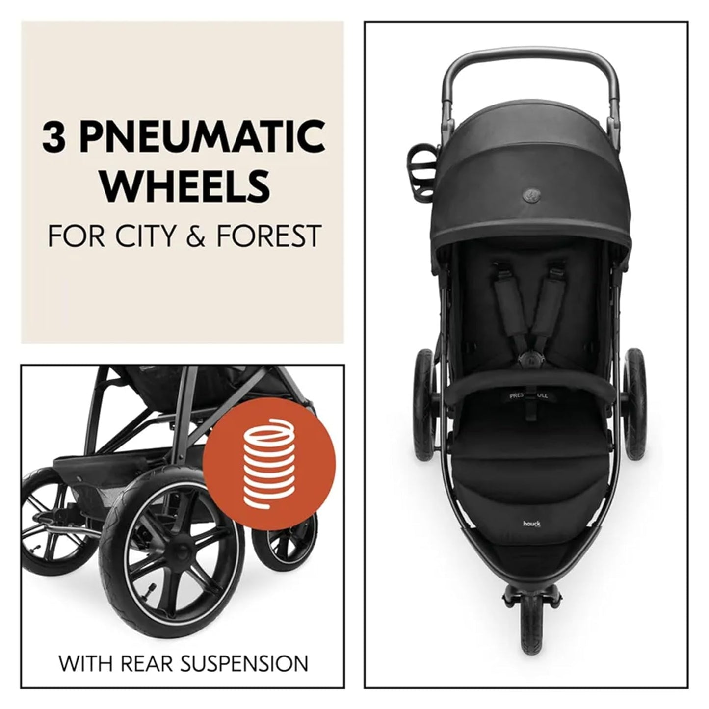 hauck Stroller Rapid 3 Air, Reclining Seat up to 48.5 lbs, Stroller with Air Wheels and Rear Suspension, Compact & Easy Fold, Sun Protection UPF 50+, Large Basket