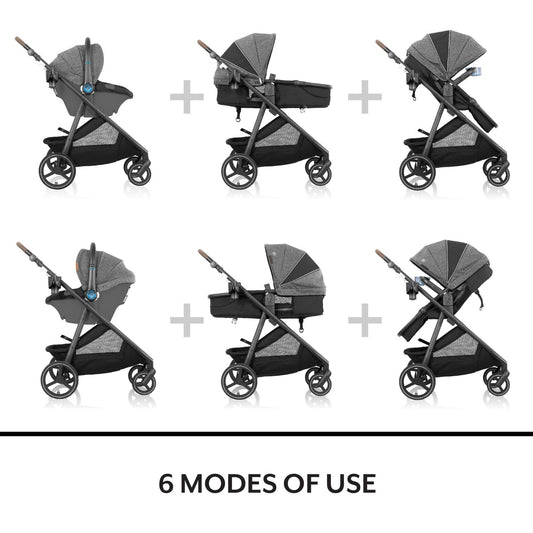 Evenflo Shyft Intuiti+ Travel System Featuring Revolve180 LiteMax™ NXT Rotating Rear-Facing Lightweight Preemie and Infant Car Seat with SensorySoothe 3-30 lbs. (Angler Tweed)