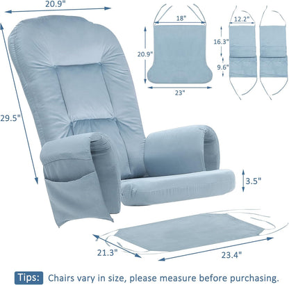 BECHAEO 5PCS Suede Glider Rocker Replacement Cushions with Ottoman Cover Thicken Soft Rocking Chair Cushion Set for Indoor Nursery Glider Rocking Chair, Blue