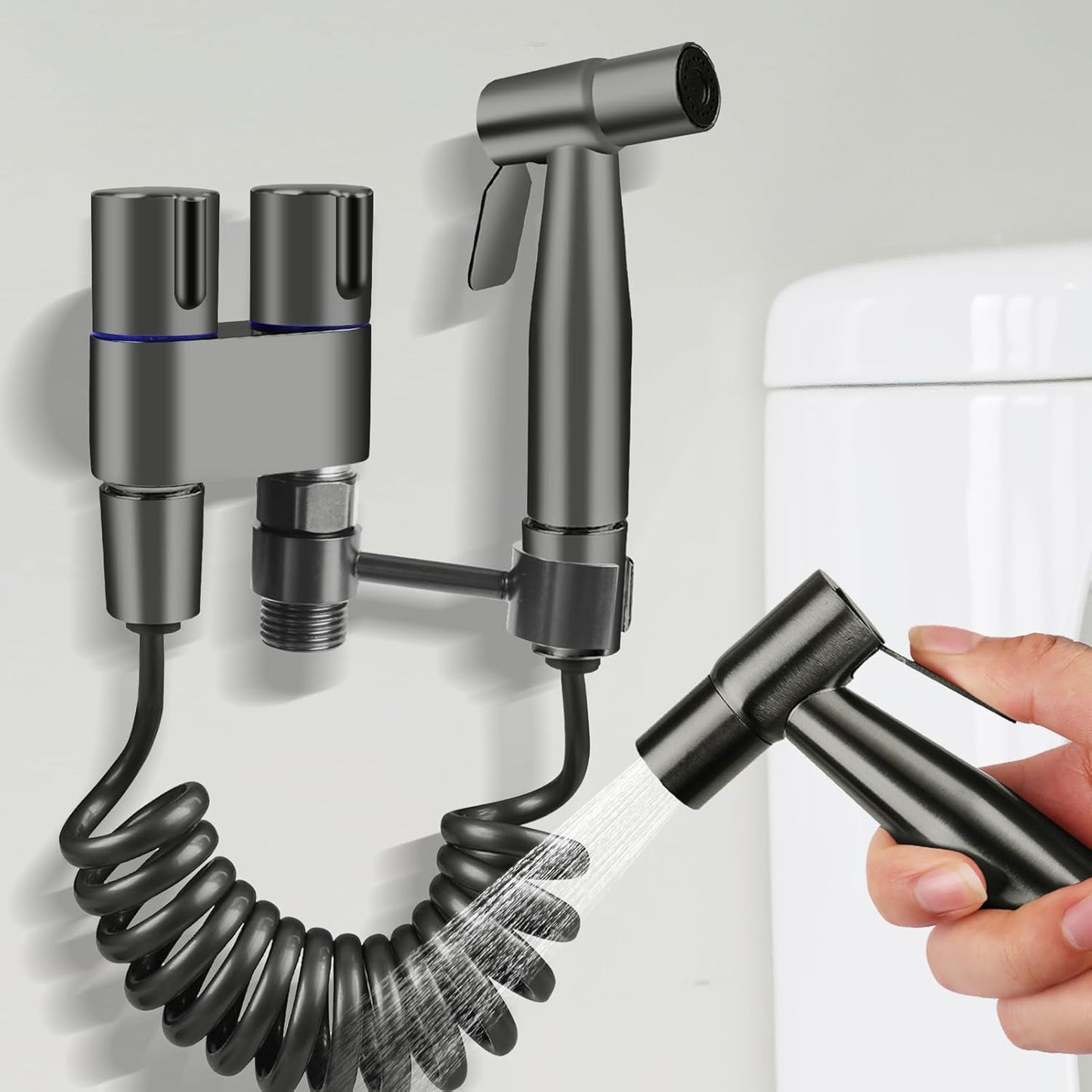 Neween Handheld Toilet Bidet Sprayer for Toilet-Adjustable Water Pressure Control with Bidet Hose for Feminine Wash, Stainless Steel Bidet Faucet Sprayer Kit Cloth Diaper for Baby Wash (Black)